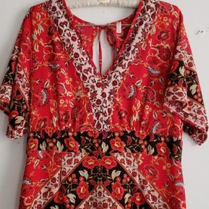 Boho Poppy Red Floral Maxi Dress